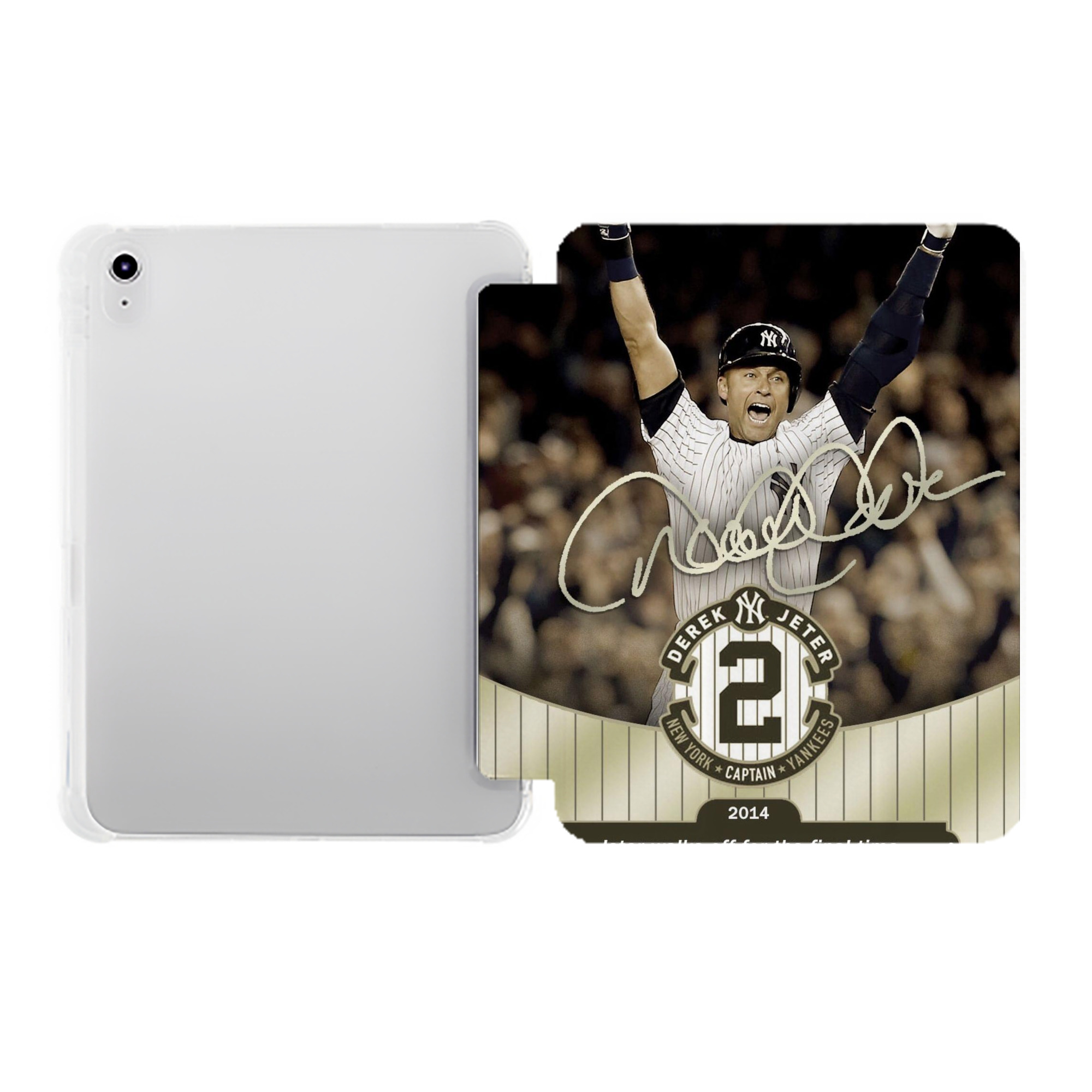 Derek Jeter 95 Premium Tri-Fold PU Leather & Silicone IPad Case With Pencil Slot – Fits 9.5,10.5,10.9 – Adjustable Stand, Slim, Protective